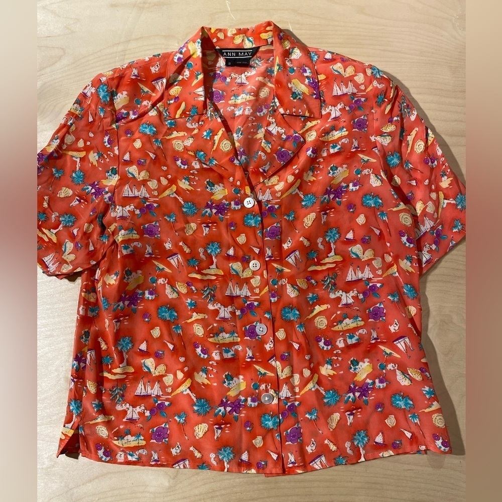 Vintage Ann May Silk Button Up Shirt Small (JR) - Picture 2 of 11